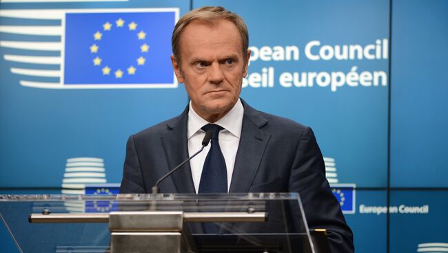 Председатель Европейского совета Дональд Туск на заседании Совета Европы в Брюсселе