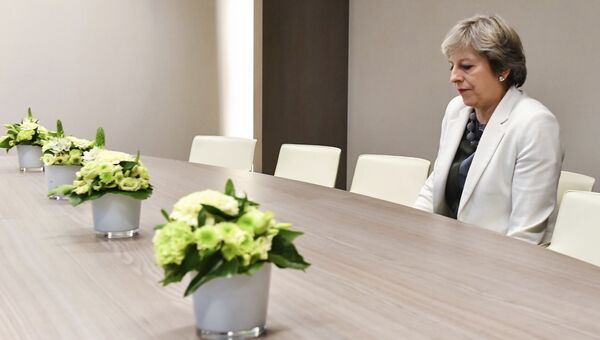 Премьер-министр Великобритании Тереза Мэй перед встречей с Дональдом Туском на саммите ЕС в Брюсселе. 20 октября 2017
