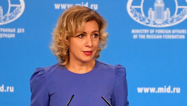 Официальный представитель министерства иностранных дел России Мария Захарова во время брифинга по текущим вопросам внешней политики. 26 октября 2017