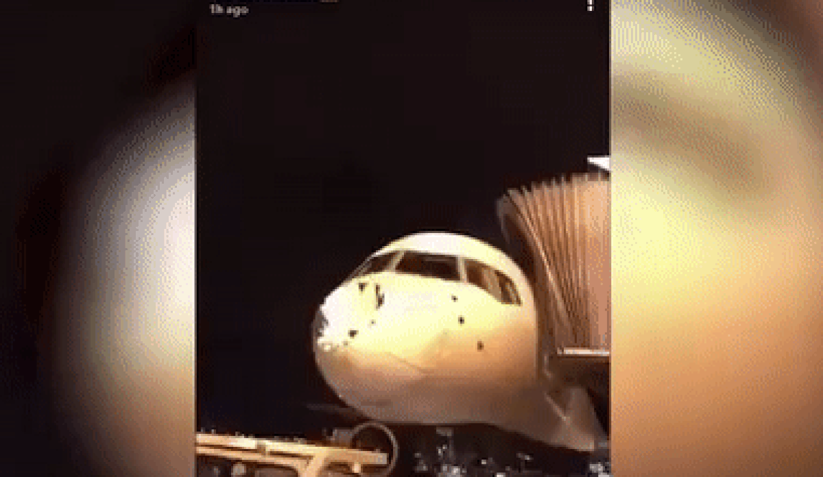 Загадочный объект оставил огромную вмятину на носу самолета