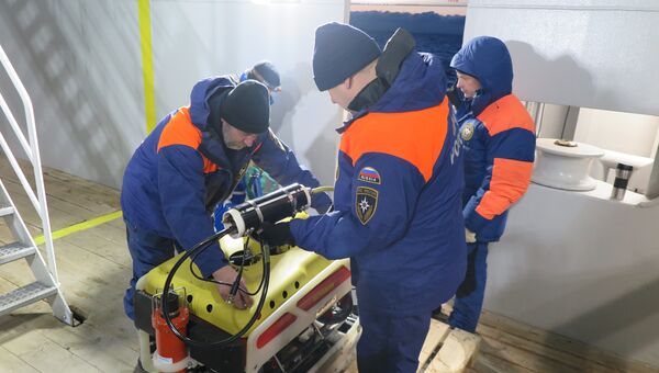Спасатели МЧС России пред началом посиковых работ на дне моря на Шпицбергене. 29 октября 2017