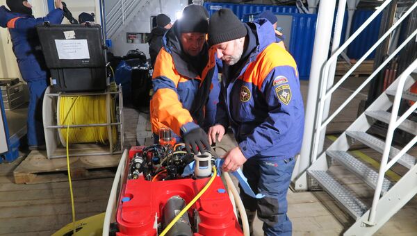 Спасатели МЧС России пред началом посиковых работ на дне моря на Шпицбергене. 29 октября 2017