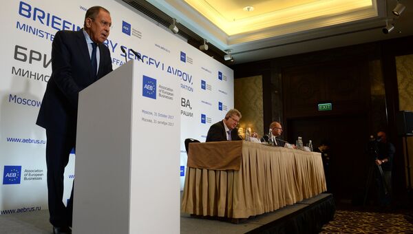 Министр иностранных дел России Сергей Лавров во время встречи с членами Ассоциации Европейского бизнеса. 31 октября 2017