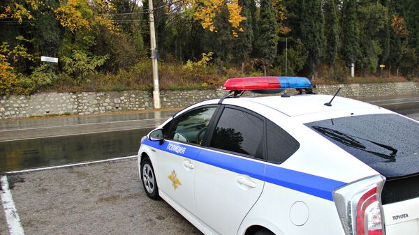 Полицейская машина в селе Виноградное, где произошло повреждение газопровода. 1 ноября 2017