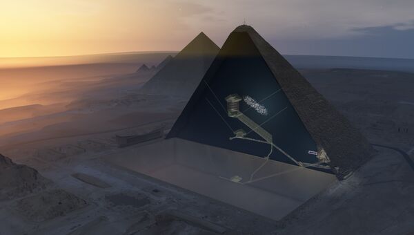 Срез пирамиды Хеопса и предполагаемое место нахождения тайной комнаты