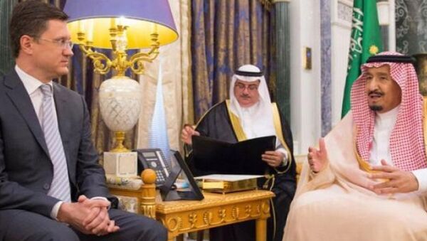 Александр Новак и Король Саудовской Аравии Сальман Аль Сауд во время встречи. 2 ноября 2017