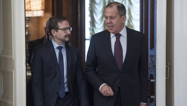 Генеральный секретарь ОБСЕ Томас Гремингер и министр иностранных дел РФ Сергей Лавров во время встречи в Москве. 3 ноября 2017