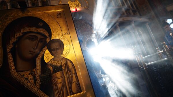 Освящение образа Божьей Матери Казанской, написанного для храма в Сирии. Архивное фото