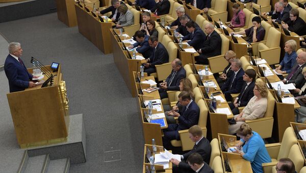 Министр внутренних дел РФ Владимир Колокольцев выступает на пленарном заседании Государственной Думы РФ. 8 ноября 2017