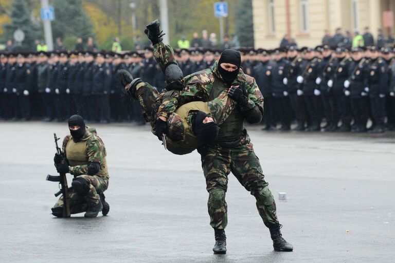 Показательные выступления сотрудников ОМОН на параде в Ростове-на-Дону. 10 ноября 2017