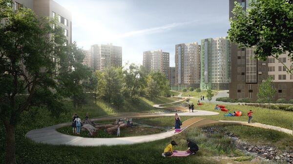 Проект линейного парка между жилым комплексом Скандинавия и домами пятой очереди ЖК Москва А101