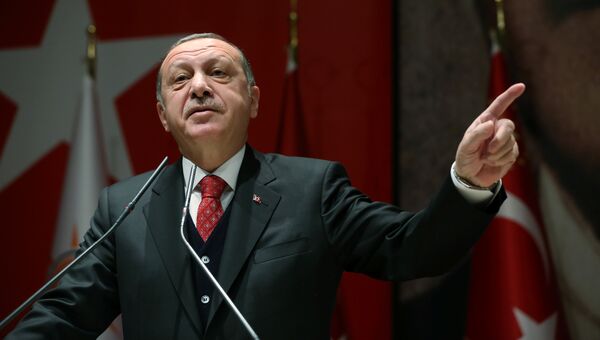 Президент Турции Тайип Эрдоган выступает в Анкаре перед главами региональных отделений правящей Партии справедливости и развития