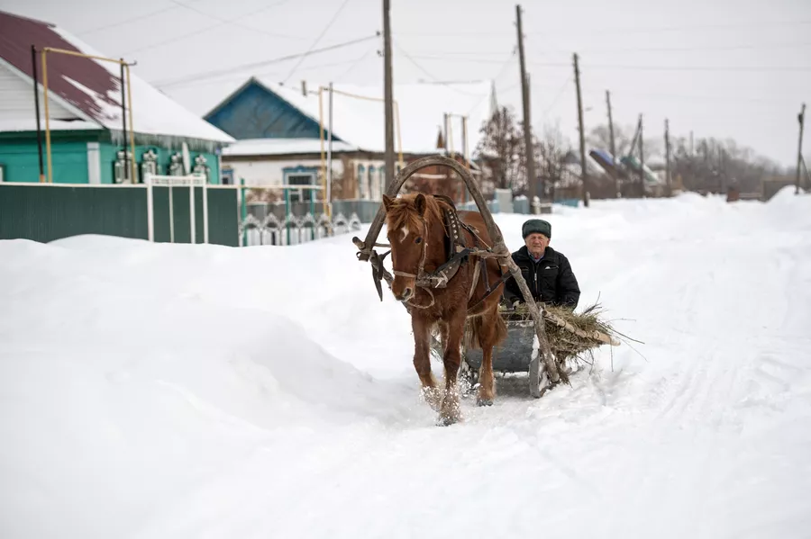 Заснеженная улица села Желтое Оренбургской области. Многие жители из Желтого привозят свои платки на платочный рынок у станции Саракташ Заснеженная улица села Желтое Оренбургской области. Многие жители из Желтого привозят свои платки на платочный рынок у станции Саракташ