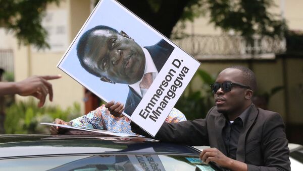 Протестующий держит плакат в поддержку Эммерсона Мнангагвы в Хараре, Зимбабве, 18 ноября 2017