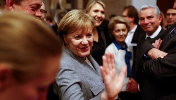 Канцлер Германии Ангела Меркель общается с прессой после завершения переговоров о формировании новой коалиции. 20 ноября 2017