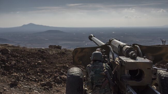 Военнослужащий Сирийской арабской армии на огневой позиции