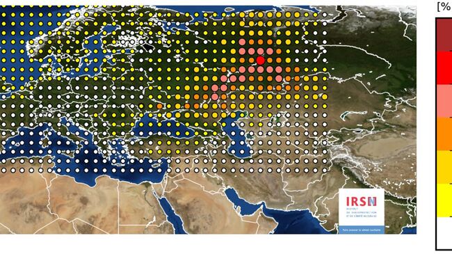 Карта обнаружения рутения в Европе, составленная Институтом ядерной и радиационной безопасности Франции