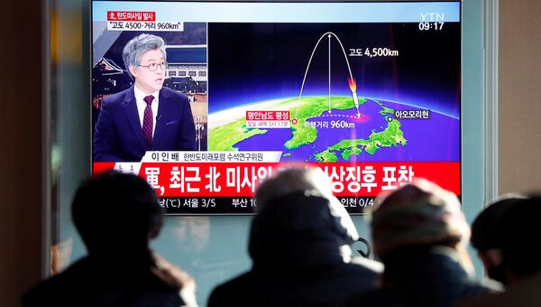 Трансляция новостей в Сеуле о новом ракетном пуске КНДР. 29 ноября 2017