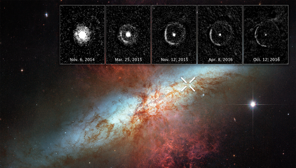 Свет от взрыва сверхновой SN 2014J, располагающейся в галактике М82