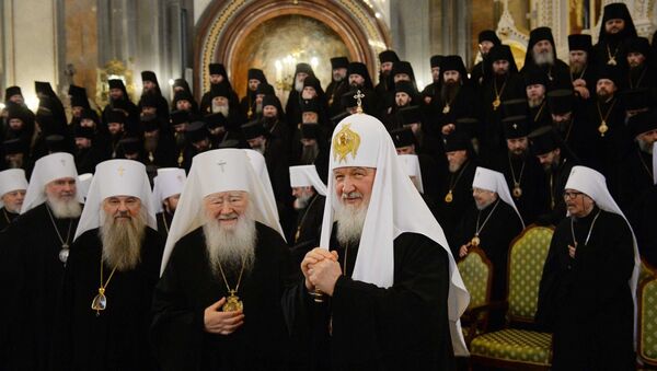 Патриарх Кирилл на открытии Архиерейского собора в Москве. Архивное фото