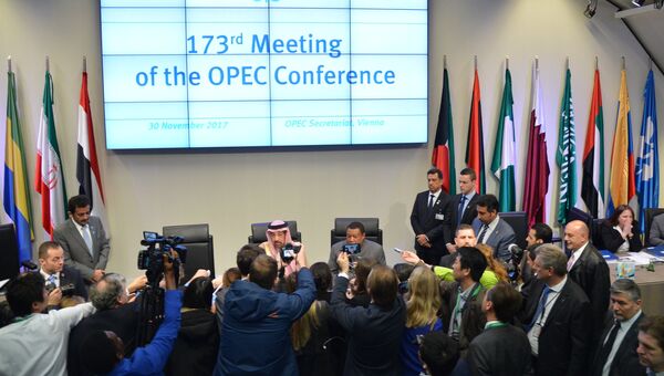 Участники 173-го заседания ОПЕК и третьей встречи со странами, не входящими в ОПЕК. 30 ноября 2017