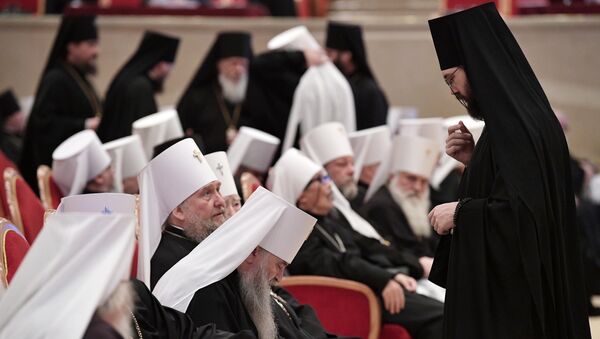 Православные архиереи на заседании Архиерейского собора Русской православной церкви. 1 декабря 2017