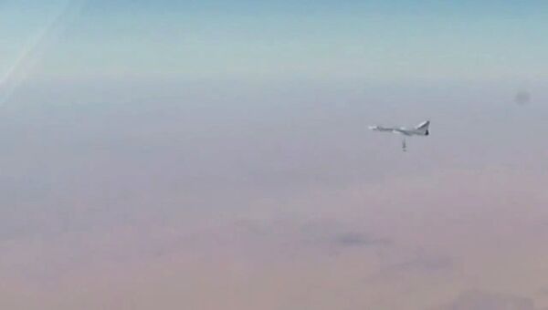 Дальний бомбардировщик Ту-22М3 наносит авиационный удар по объектам террористов в Сирии. 3 декадря 2017