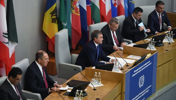 Председатель ГД РФ Вячеслав Володин на Международной конференции Парламентарии против наркотиков. 4 декабря 2017