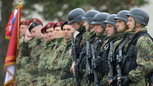 Сербские военнослужащие на церемонии открытия учений Славянское братство. Архивное фото