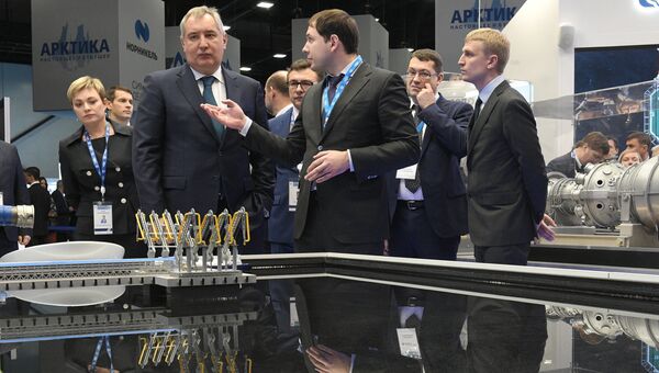 Заместитель председателя правительства РФ Дмитрий Рогозин на выставке в рамках VII международного форума Арктика: настоящее и будущее. 5 декабря 2017