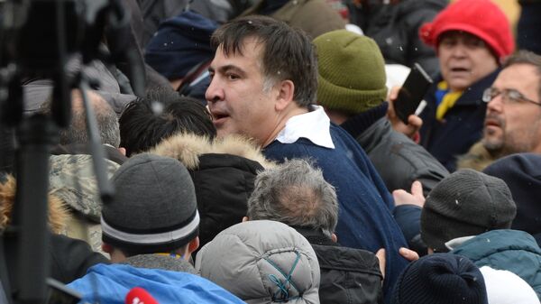 Бывший губернатор Одесской области Михаил Саакашвили, освобожденный своими сторонниками после задержания сотрудниками правоохранительных органов Украины в Киеве. 5 декабря 2017