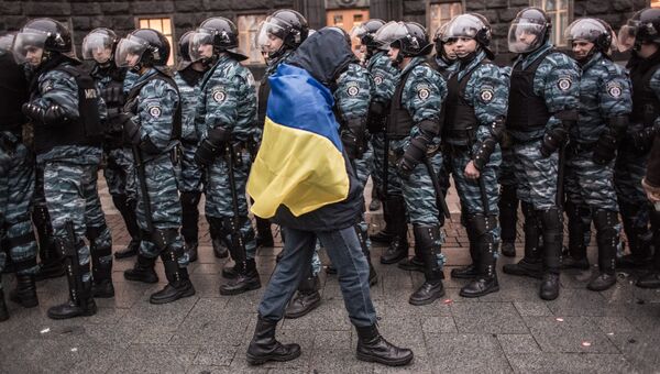 Митингующий у здания правительства Украины в Киеве. Архивное фото
