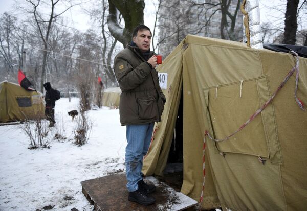 Михаил Саакашвили в палаточном лагере у здания Верховной Рады в Киеве. 6 декабря 2017