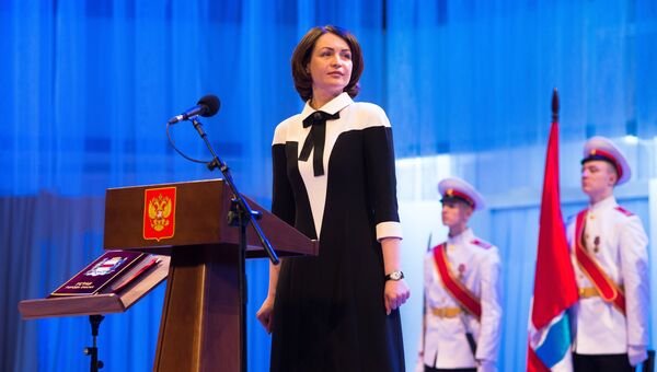 Новый мэр Омска Оксана Фадина на торжественной церемонии вступления в должность. 8 декабря 2017