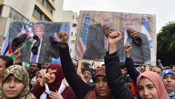 Демонстрация в столице Марокко Рабате в поддержку Палестины и против решения президента США Дональда Трампа по Иерусалиму
