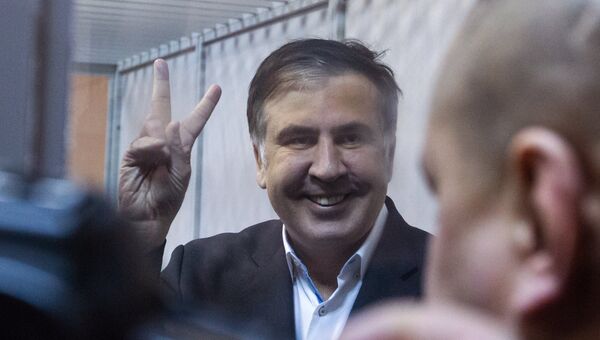 Михаил Саакашвили во время судебного процесса по избранию ему меры пресечения в Печерском районном суде Киева. 11 декабря 2017
