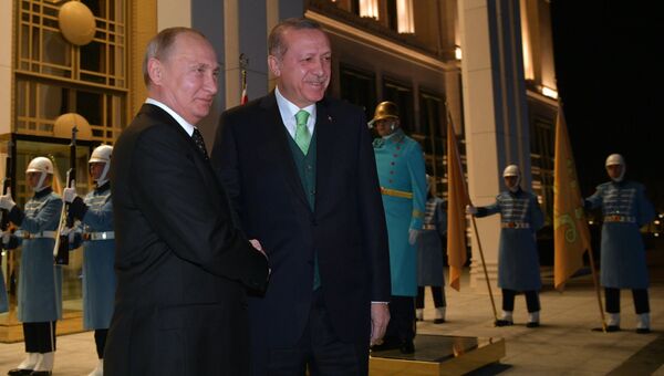 Президент РФ Владимир Путин и президент Турции Реджеп Тайип Эрдоган во время встречи. 11 декабря 2017