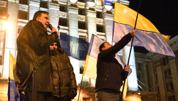 Михаил Саакашвили неподалеку от площади Независимости в Киеве. 11 декабря 2017