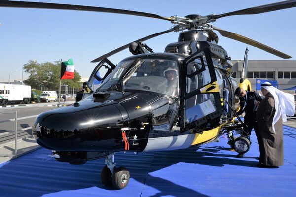 Вертолёт Airbus H225 министерства внутренних дел Кувейта на международной выставке вооружения и военной техники Gulf Defence & Aerospace-2017 в Эль-Кувейте