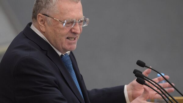 Руководитель фракции политической партии ЛДПР Владимир Жириновский выступает на пленарном заседании Государственной Думы РФ. 13 декабря 2017