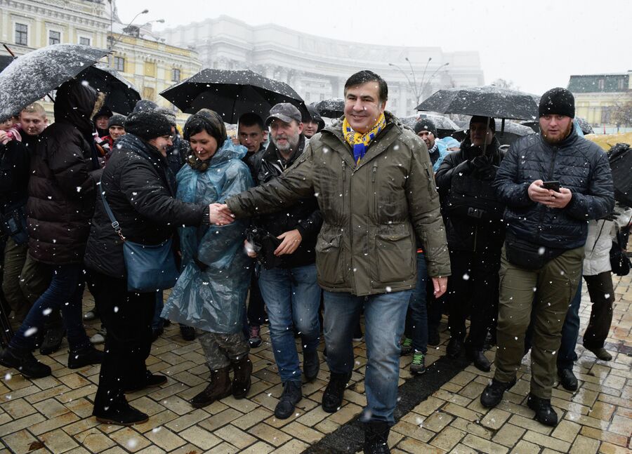 Экс-президент Грузии, экс-губернатор Одесской области Михаил Саакашвили во время марша своих сторонников в центре Киева