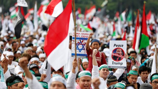 Протесты в Джакарте против решения Трампа по Иерусалиму, 17 декабря 2017 года