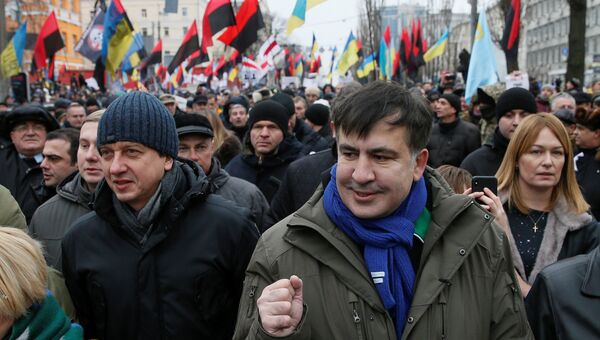 Михаил Саакашвили во время акции протеста в Киеве, Украина. 17 ноября 2017