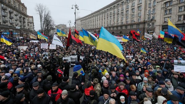 Сторонники Михаила Саакашвили во время акции протеста в Киеве, Украина. 17 декабря 2017