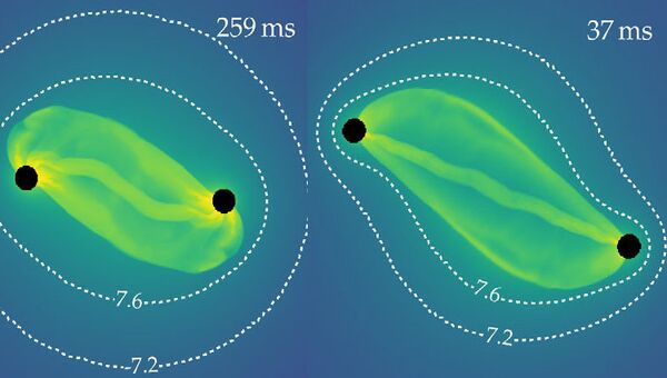 Кадры из симуляции процесса рождения черных дыр в недрах звезды