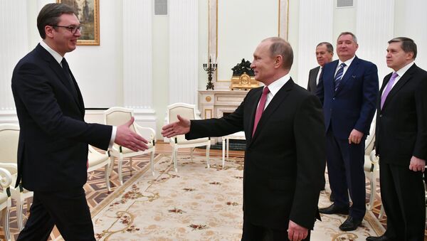 Президент РФ Владимир Путин и президент республики Сербии Александр Вучич во время встречи. 19 декабря 2017