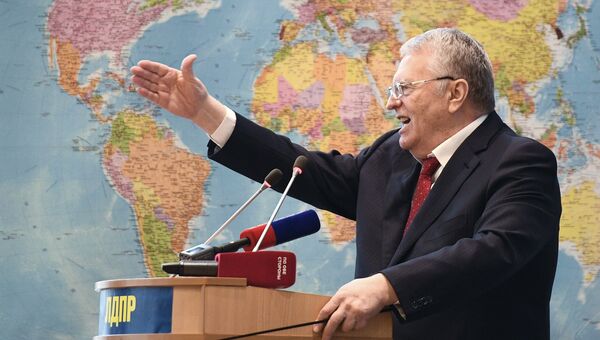 Владимир Жириновский выступает на съезде партии ЛДПР в Москве