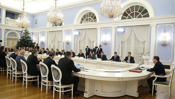Председатель правительства РФ Дмитрий Медведев проводит заседание правительства РФ. 21 декабря 2017