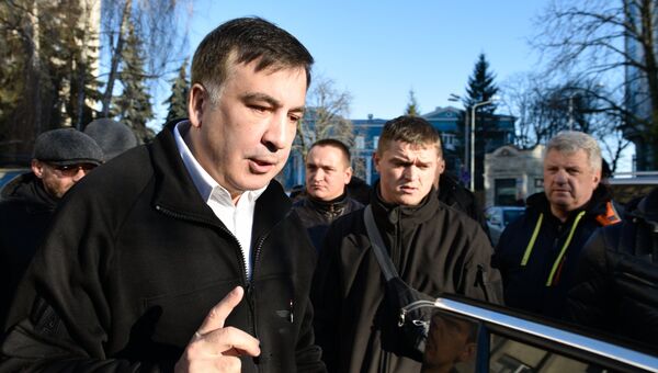 Бывший губернатор Одесской области Украины и лидер политической партии Рух нових сил Михаил Саакашвили отвечает на вопросы журналистов. 26 декабря 2017