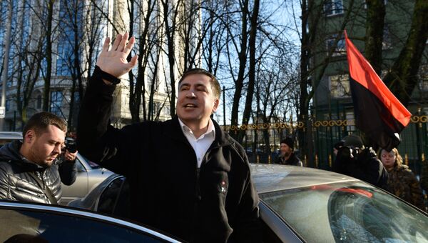 Бывший губернатор Одесской области Украины и лидер политической партии Рух нових сил Михаил Саакашвили отвечает на вопросы журналистов. 26 декабря 2017